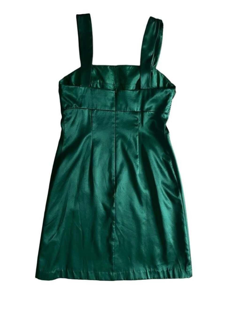 Single Dress Emerald Green Silk Satin Mini Dress Smocked Size S - Picture 6 of 7